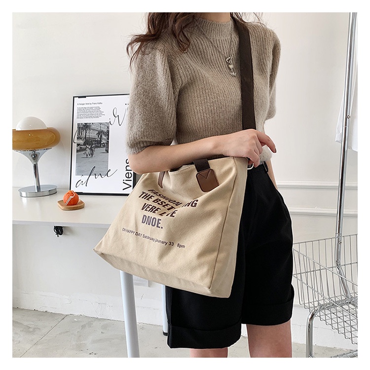 Túi Xách Canvas Cỡ Lớn In Chữ Thời Trang Cho Nữ