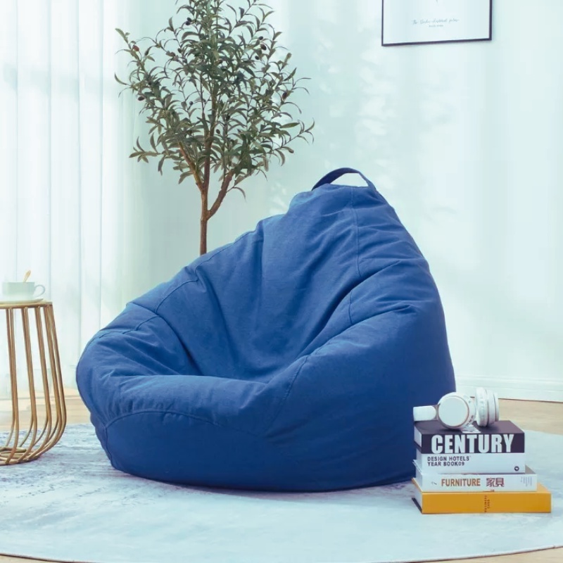 Ghế Lười Hạt Xốp 3ii Home Hình Trái Lê Size L 100x120cm Màu Xanh Dương Vải Nhung Gân Cao Cấp