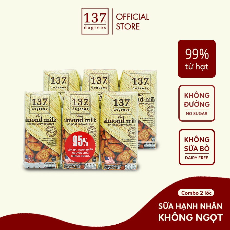 Combo 2 lốc Sữa hạt Hạnh nhân Không Đường 137 Degrees 180ml (6 hộp)