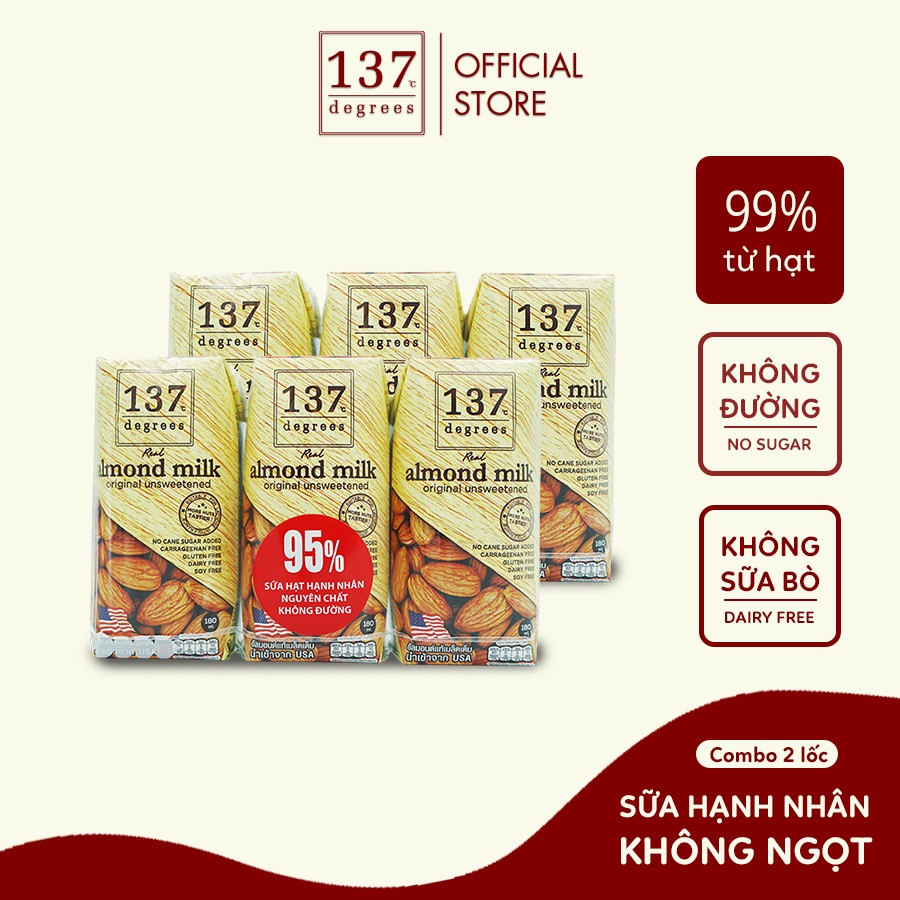 Combo 2 lốc Sữa hạt Hạnh nhân Không Đường 137 Degrees 180ml 6 hộp