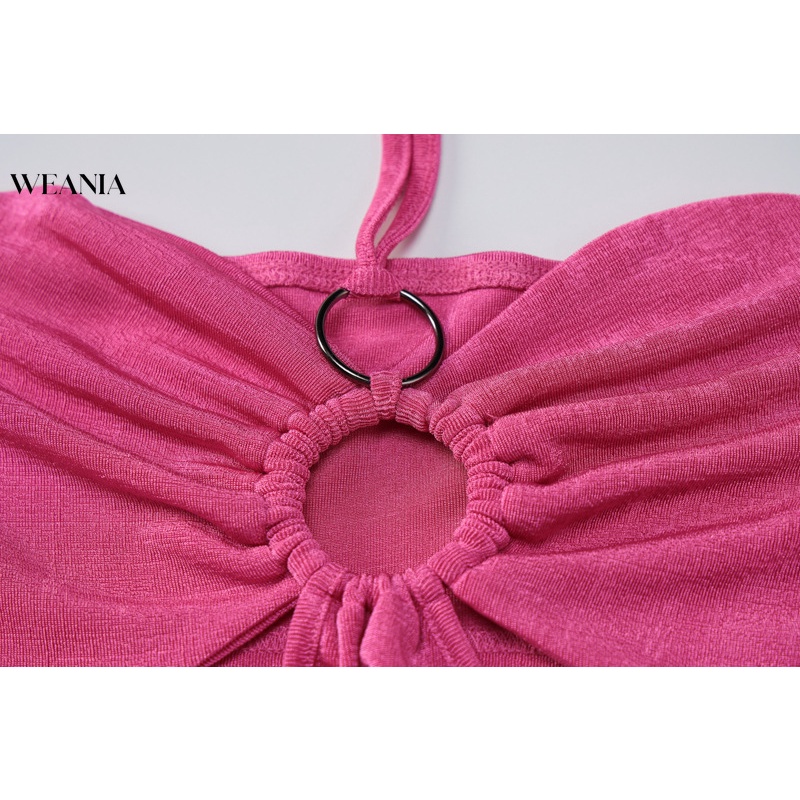 Đầm Cổ Yếm Phối Dây Đan Chéo Ngực Thiết Kế Quyến Rũ Cho Nữ