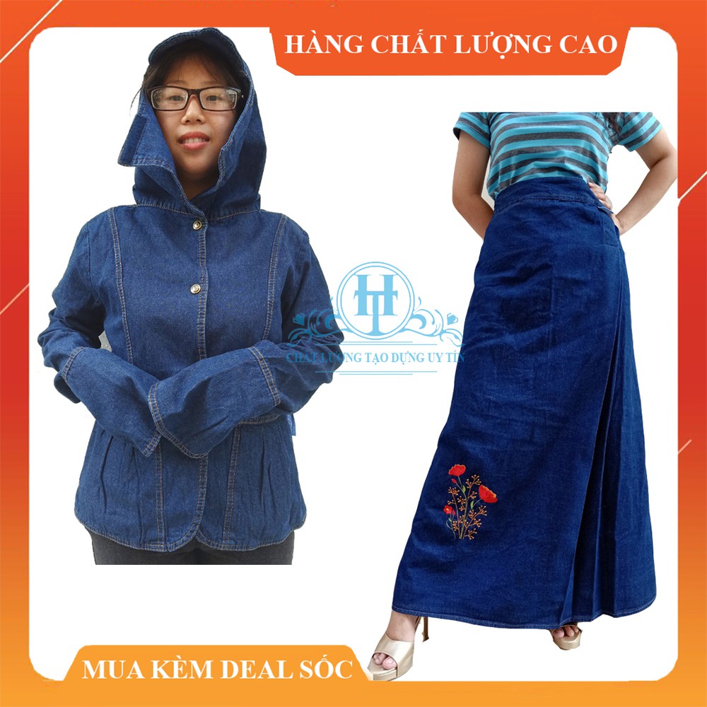 BỘ ĐỒ CHỐNG NẮNG CHO NỮ - Bao gồm Áo khoác & Váy chống nắng Jean Thêu Hoa Dạ Yến Thảo