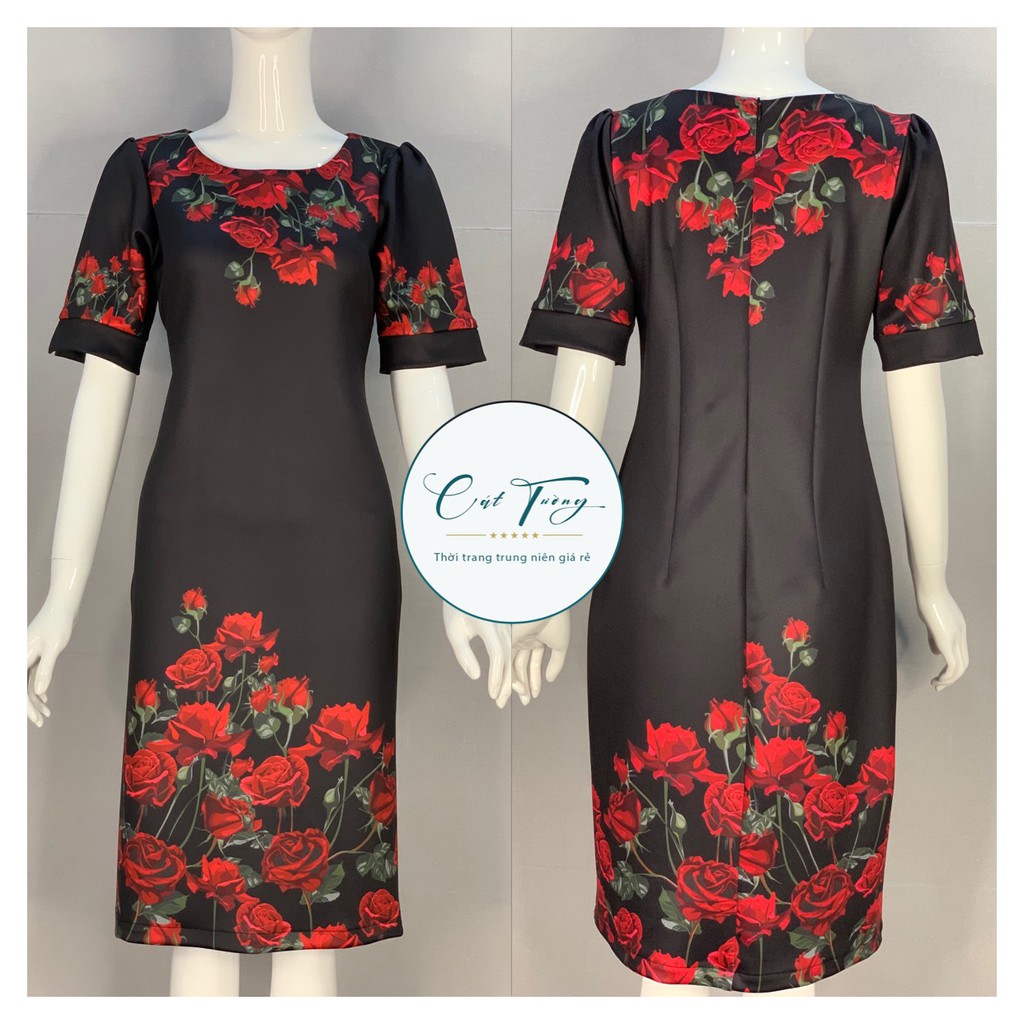 Đầm  trung niên - BigSize Sang Trọng, Quý Phái Thiết Kế 2021 - Đầm hoa hồng đỏ | BigBuy360 - bigbuy360.vn