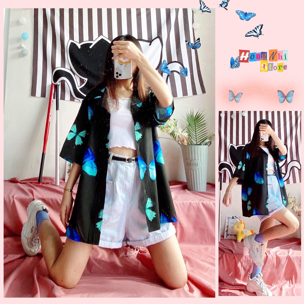 Áo sơ mi hoạ tiết tay lỡ dáng rộng, sơ mi đi biển, sơ mi bướm to tay lửng unisex - mm | BigBuy360 - bigbuy360.vn