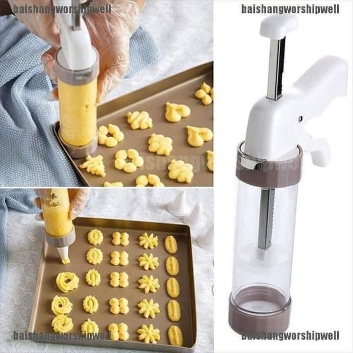 Dụng cụ nhấn/ Súng đẩy Tạo Hình Bánh Quy 19 món, Khuôn Bánh Qui, Đầu Bắt Bánh Kem
