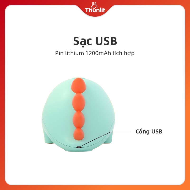 Đèn Ngủ Thunlit Sạc Usb 1200mah 2 Màu Sắc Hình Khủng Long