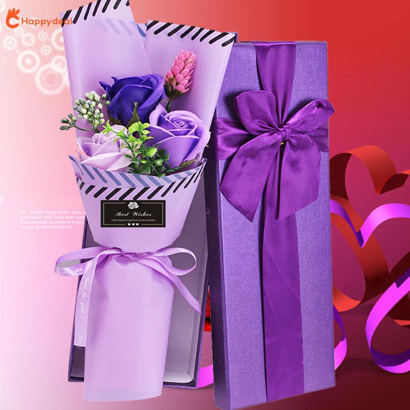 Bó hoa hồng 3 hoa nhân tạo kèm hộp quà tặng valentine ý nghĩa