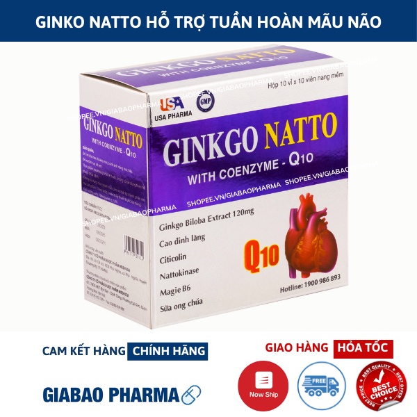 Viên uống bổ não Ginko Natto Q10 giúp tăng cường trí nhớ, hỗ trợ tuần hoàn máu não - Hộp 100 viên