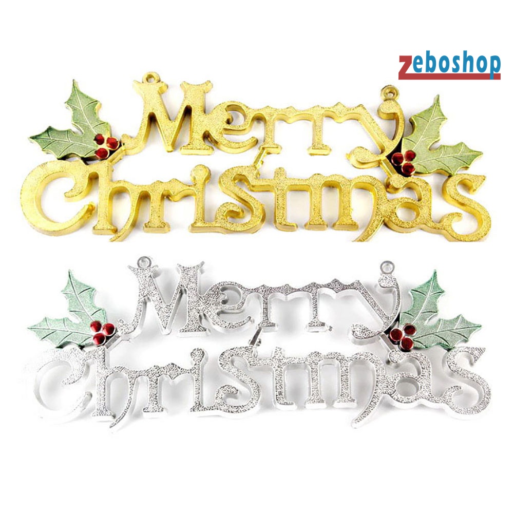 Set 2 Nhãn Treo Cửa Họa Tiết Chữ Merry Christmas Lấp Lánh Trang Trí Tiệc Giáng Sinh
