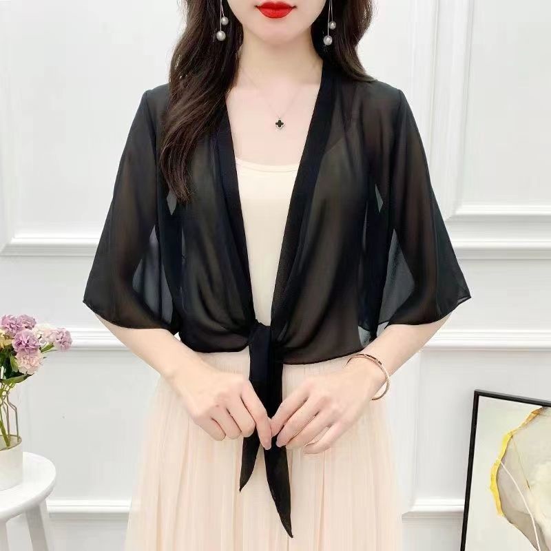 Áo Khoác Voan Mỏng Dáng Ngắn Xinh Xắn Thời Trang Cho Nữ