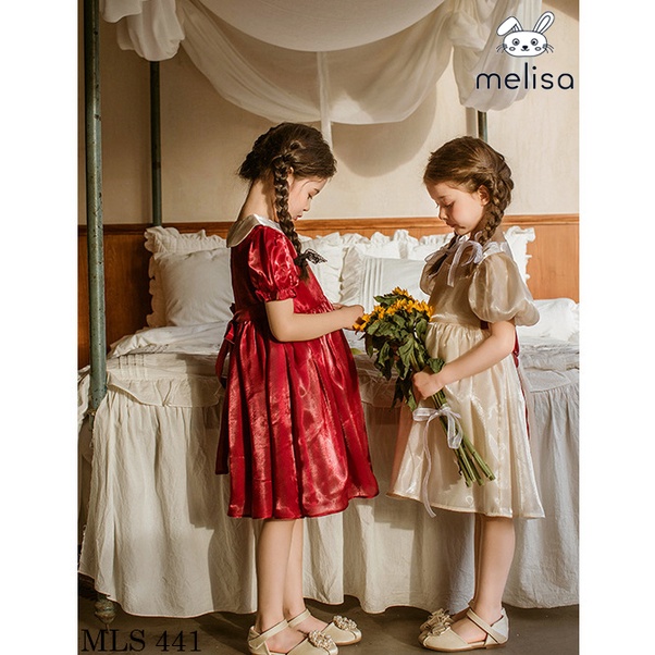 Đầm công chúa đỏ bé gái tơ ong mềm bồng bềnh tiểu thư sang chảnh Noel Giáng Sinh Lễ Tết 12-44kg