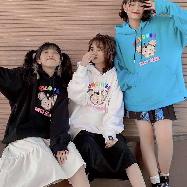 Áo hoodie Uncover SiCi Gấu Full Tag Trắng Đen