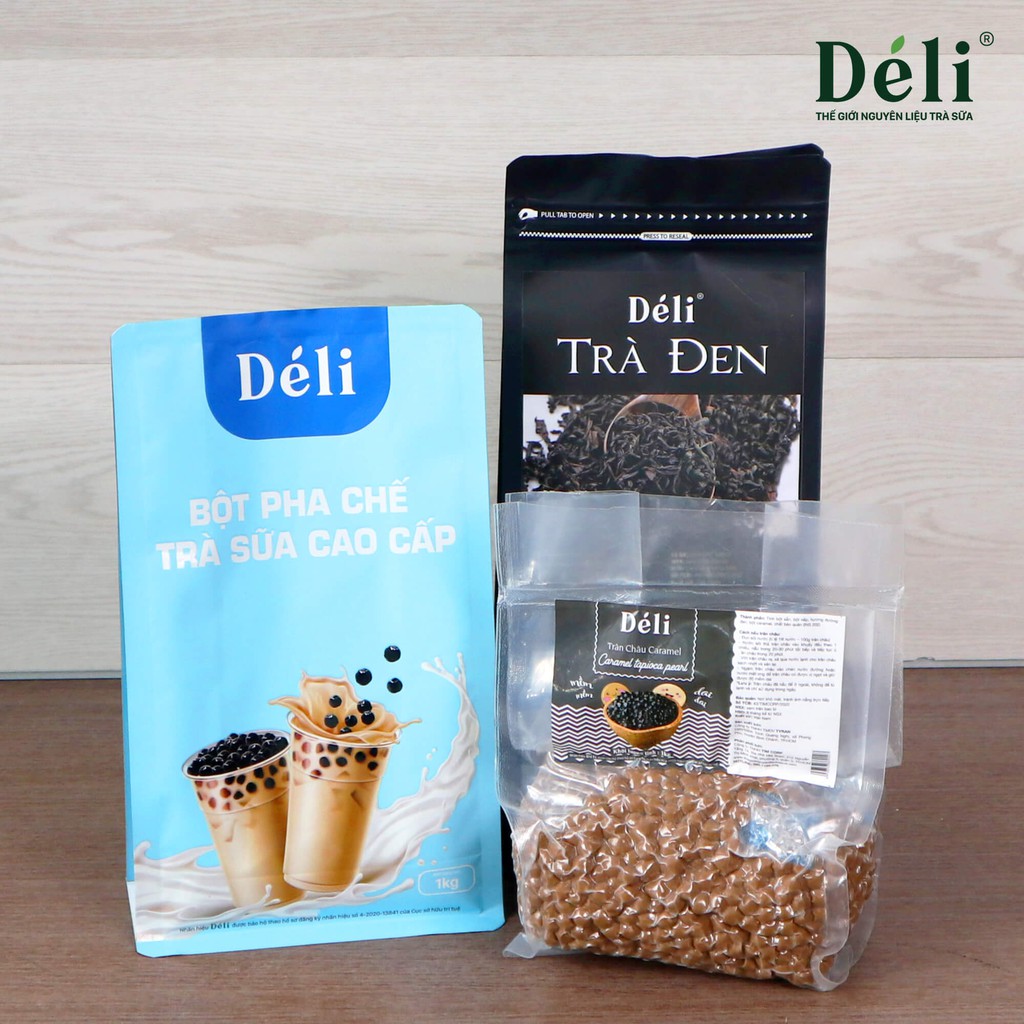Trà sữa trân châu caramel Déli [ COMBO 3 MÓN - 30 LY TRÀ SỮA ] pha chế trà sữa tại nhà gồm: trà đen, bột sữa, trân châu.