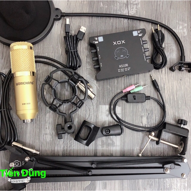 [Mã ELHACE giảm 4% đơn 300K] Bộ mic thu âm mic BM900 sound card xox ks108 chân màng MA2- Bộ livestream bm900 sound card
