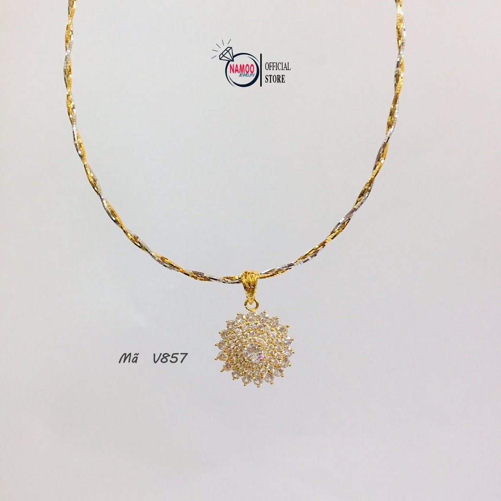 Kiềng Cổ Mềm Bền Màu V857 Mặt Hoa Tròn Đính Đá, Dây Chuyền Nữ Cao Cấp