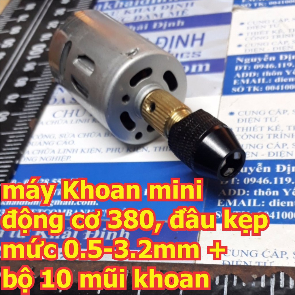 máy Khoan mini cầm tay động cơ 380, đầu kẹp nhiều mức 0.5-3.2mm + bộ 10 mũi khoan kde6282