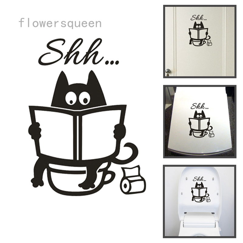 flowersqueen Miếng Dán Trang Trí Nhà Vệ Sinh Hình Chú Mèo Đáng Yêu