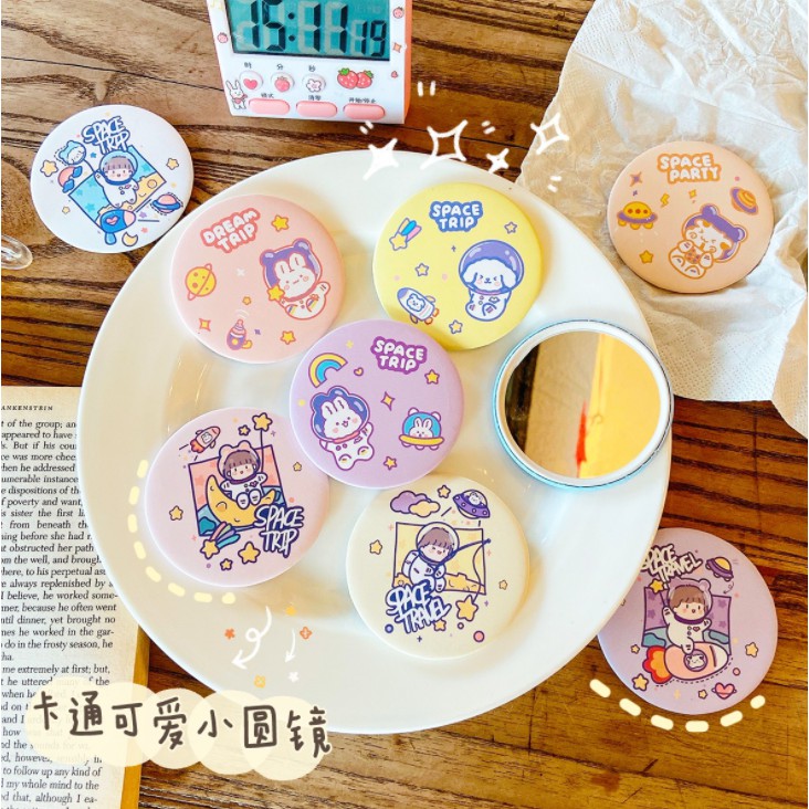 Gương mini cute tròn - Hoạ tiết dễ thương - BinaShop - Gcute001