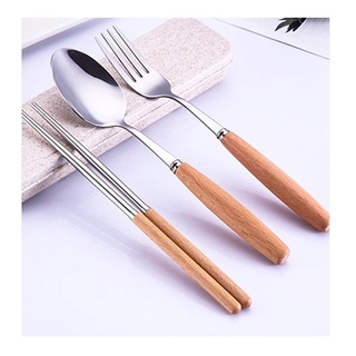 BỘ ĐŨA THÌA DĨA INOX CÁN GỖ LÚA MẠCH - [shopgiadunguytin24h]