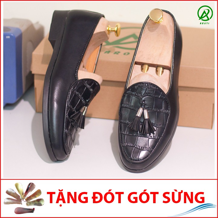 [Có Video Thật] Giày Lười Nam Chuông Vàng Vân Da Bụng Cá Sấu Rất Sang Trọng - M507(ĐG)-Kèm Đón Gót Sừng