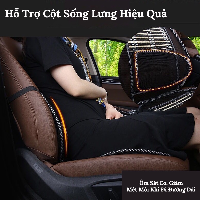 Bộ Lót Ghế Tựa Lưng Ô Tô, Ghế Văn Phòng Lưới Trúc Massage Lưng Chống Mỏi, Chống Nóng Hiệu Quả CARZONE.TOP