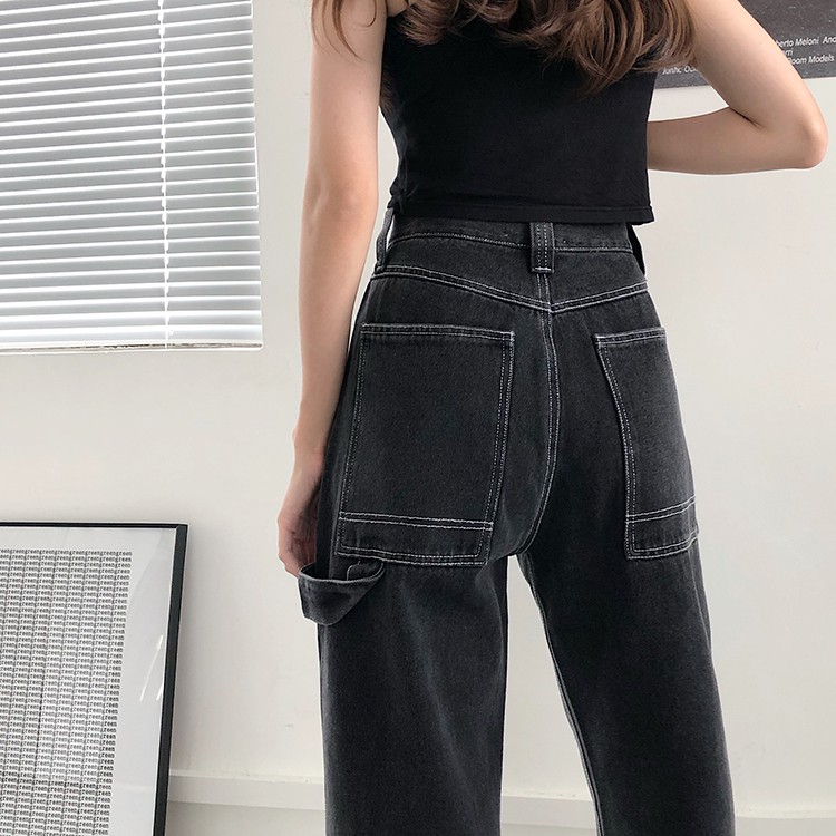 LEEVA - Quần jeans nữ dài dáng rộng phối viền trắng Q023
