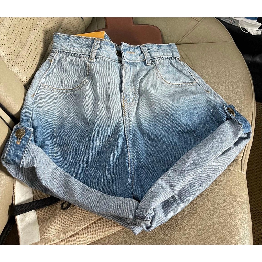 Short bò loang xanh xắn gấu có cúc