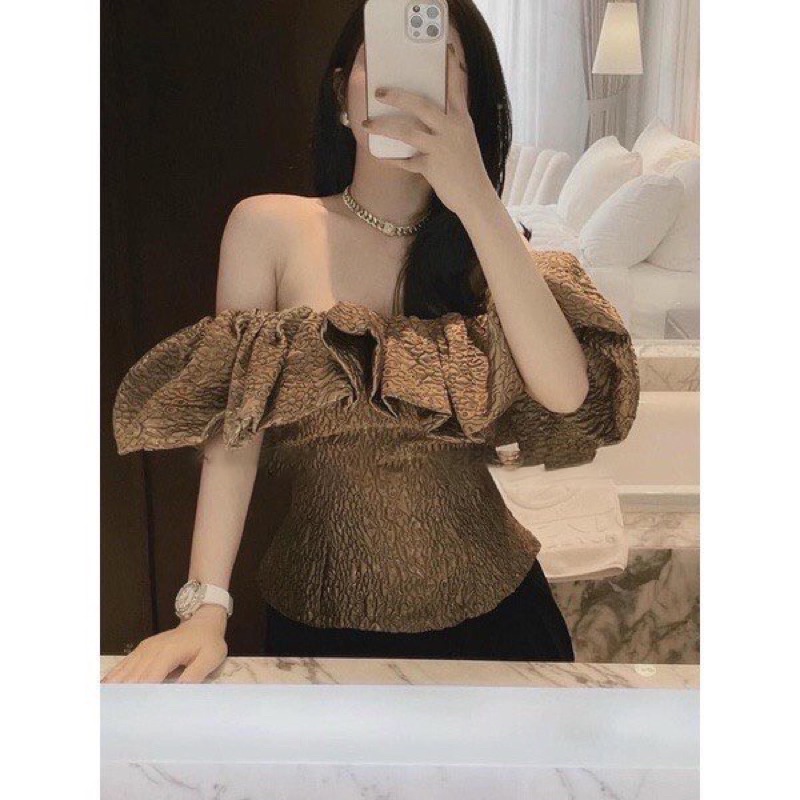 Áo trễ vai nữ gấm tiểu thử⚡️Áo kiểu bẹt vai xinh xắn