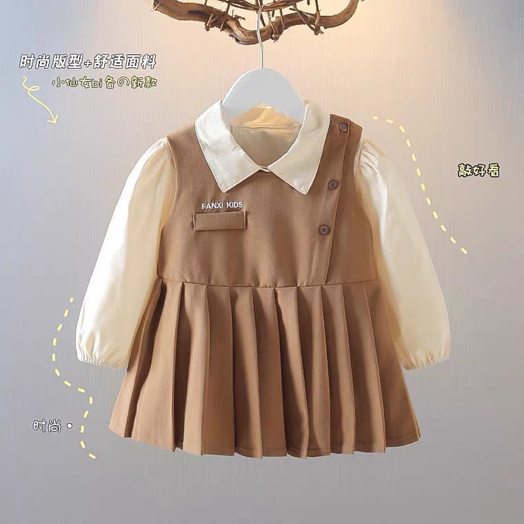 Đồ bộ bé gái, Set tiểu thư áo sơ mi dài tay bồng và váy yếm chữ A, xếp ly chất thô cao cấp cho bé từ 7-18 kg, SUN KID'S