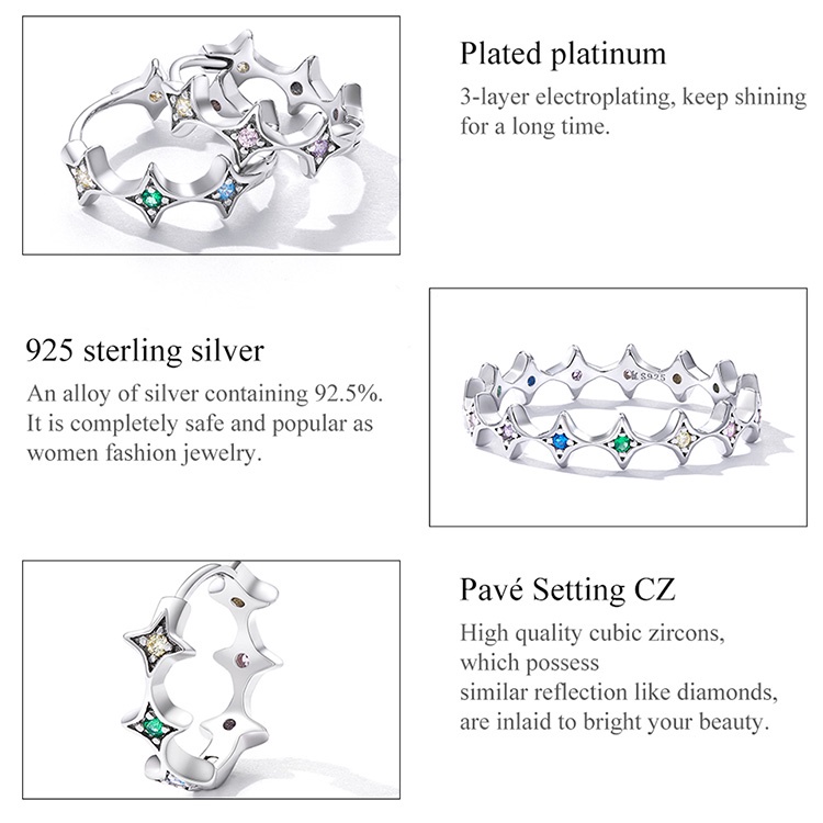 Khuyên tai BAMOER SCE1389 bạc 925 thiết kế ngôi sao thời trang dành cho nữ