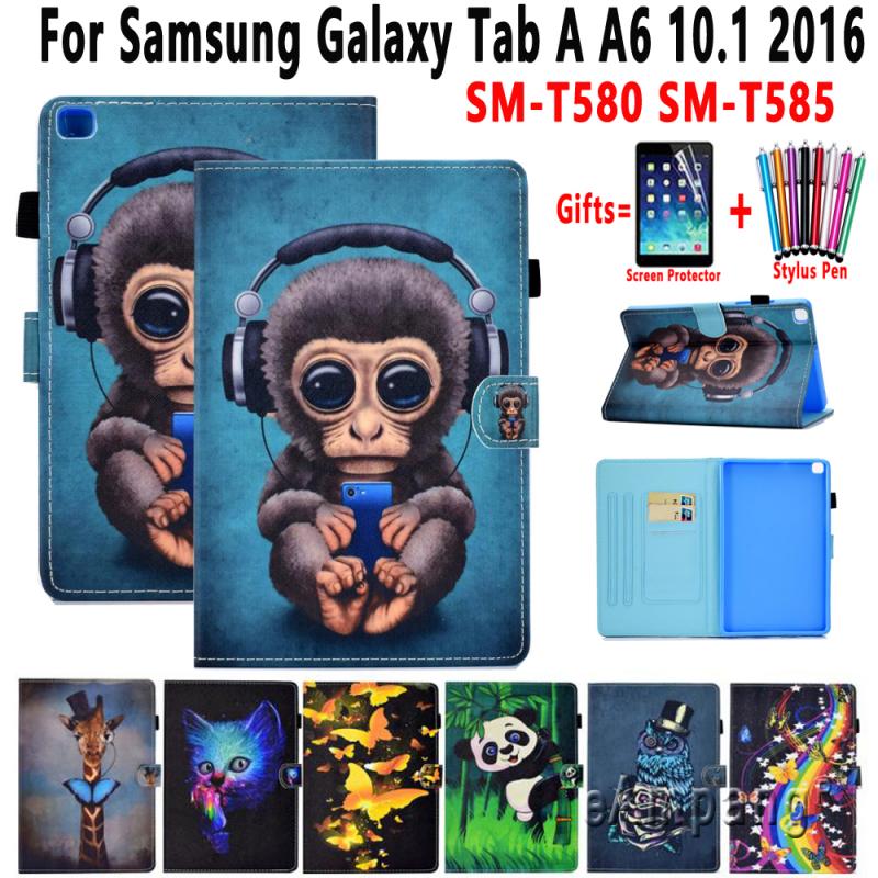 Tablet Cover for Samsung Galaxy Tab A A6 10.1 2016 T580 T585 Smart Case Pu Leather Soft Shockproof Animal Flip Anti Slip Shell
