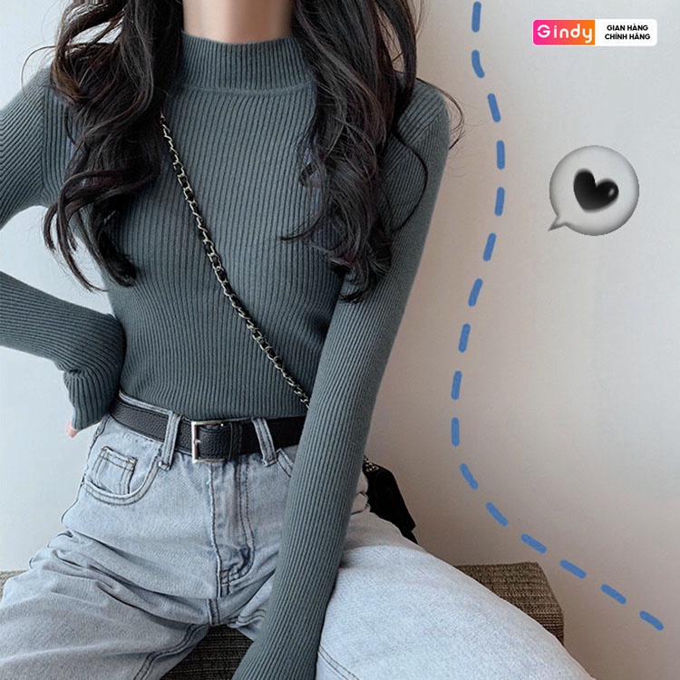 Áo len tăm nữ cổ lọ GINDY trơn dáng ôm dài tay co giãn thời trang thu đông A1101