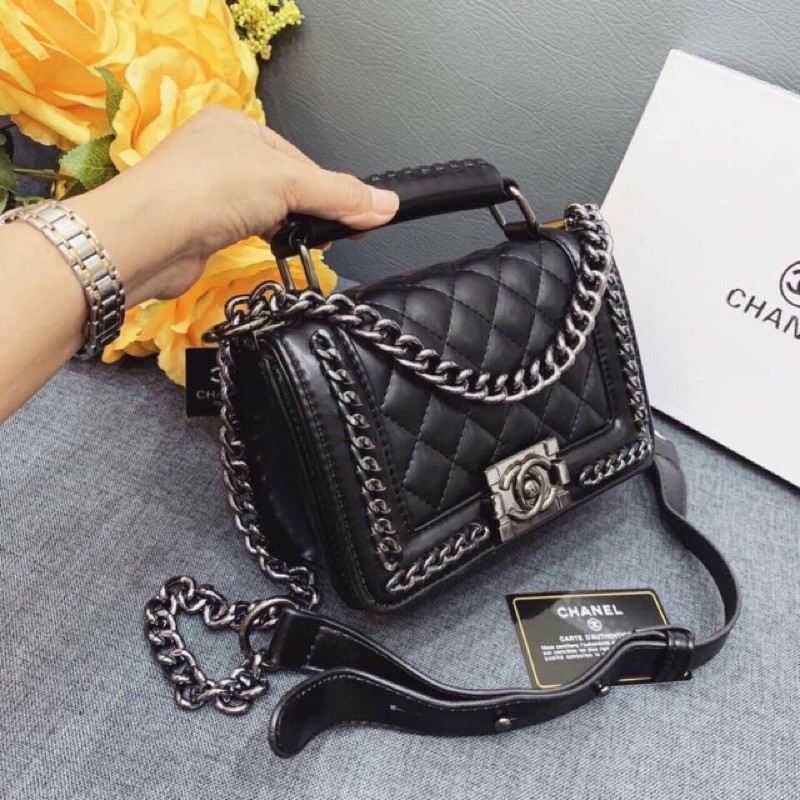 Túi Đeo Chéo Chờ Neo Boy Viền Xích Size 20 &amp; Size 25 Kèm Hộp Chanh Xả