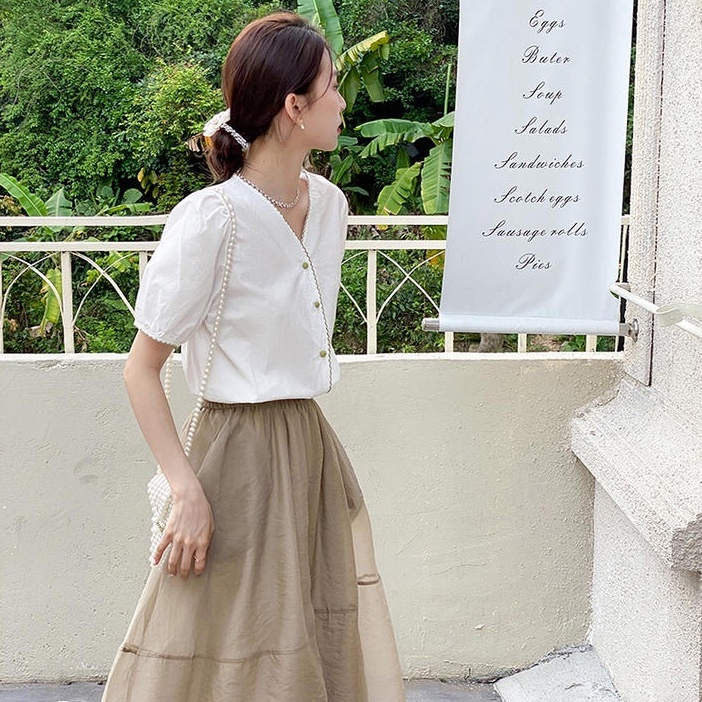 Áo Kiểu Tay Ngắn Cổ Chữ V Thời Trang Cho Nữ 50887