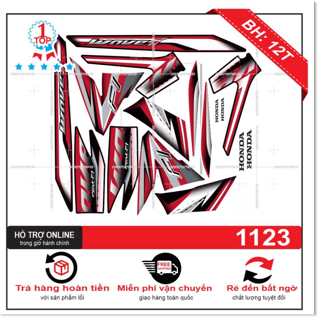 ( Quí khách vui lòng mang ra tiệm cho thợ dán ) Tem wave RS 2013 trắng đỏ