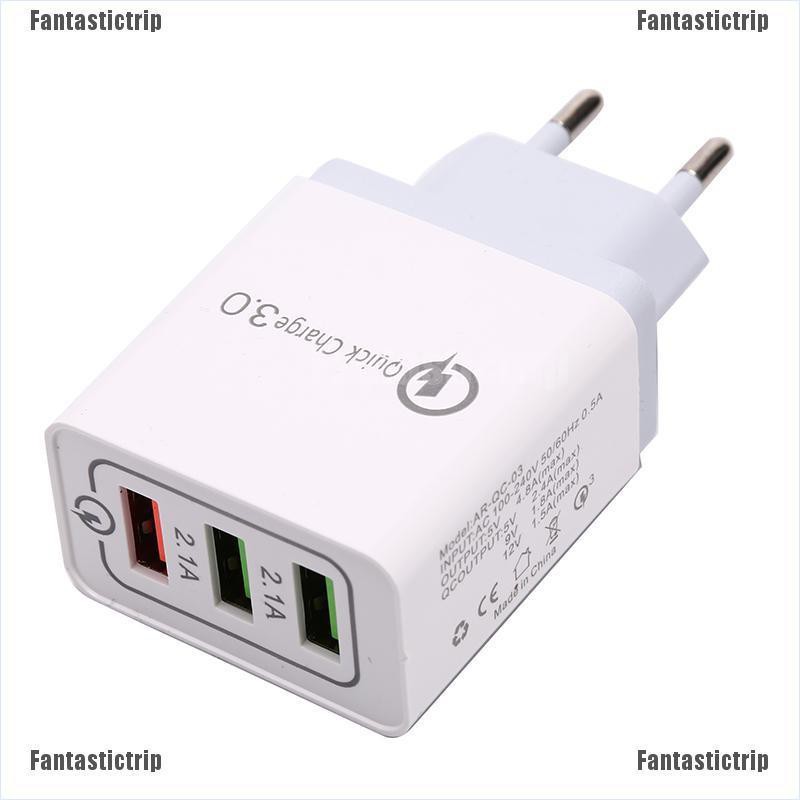 Fantastictrip 3 Port QC 3.0 Quick 5V Hub USB Wall Phone Charger Adapter For iPhone Samsung