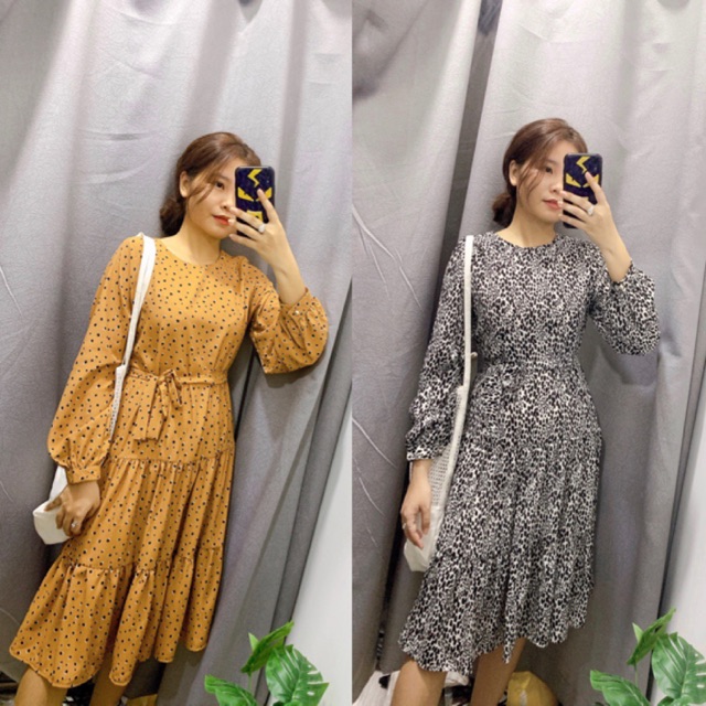 Đầm maxi Cattie Dress Blapink đầm đi biển tay dài nhiều tầng freesize