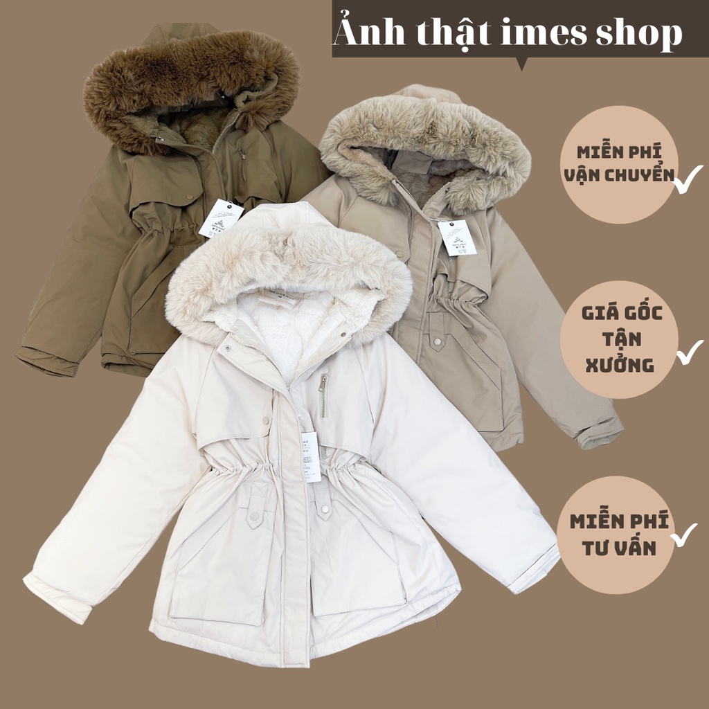 Áo khoác Parka mũ lông nhung lót lông điểm nhấn dây khoá thân trước sau 916 1769 imes shop