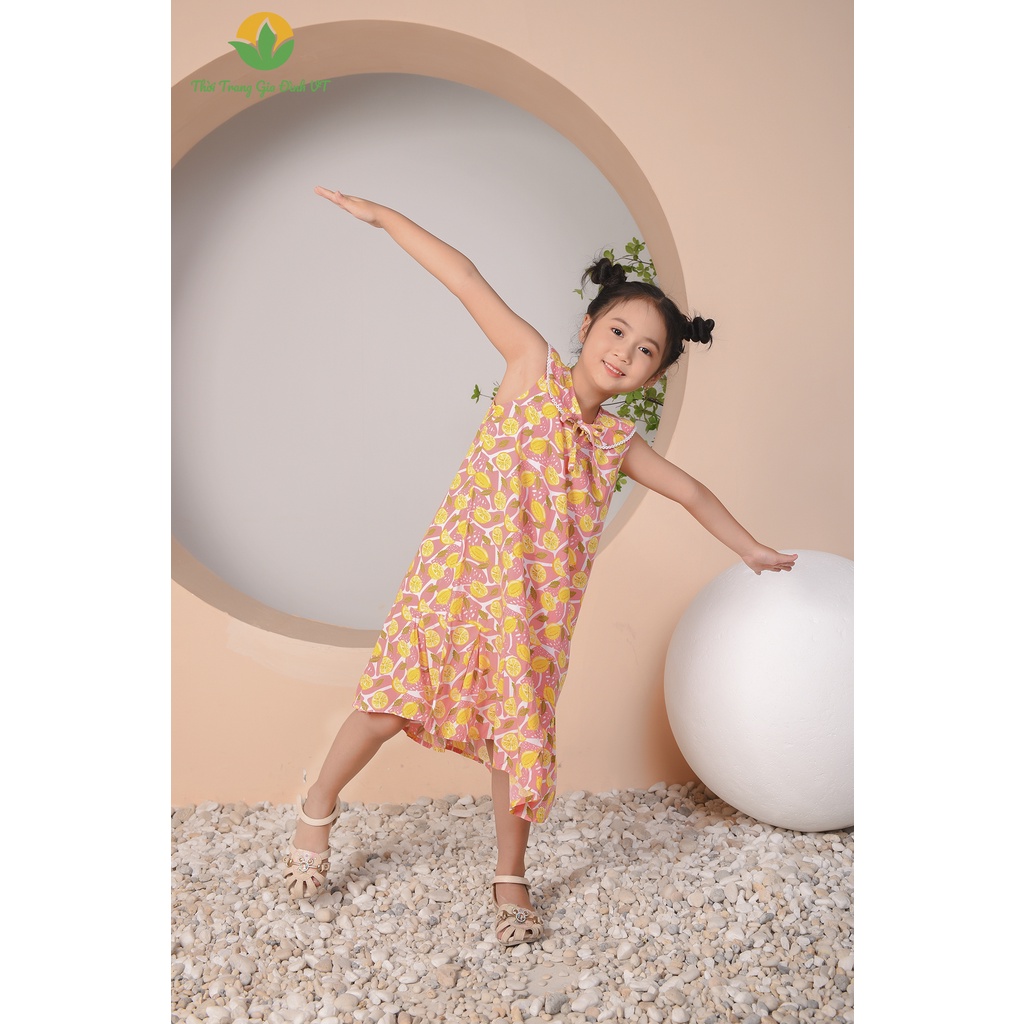 Váy bèo cổ ren Việt Thắng bé gái, chất lanh mềm mại thoải mái - V62.2202