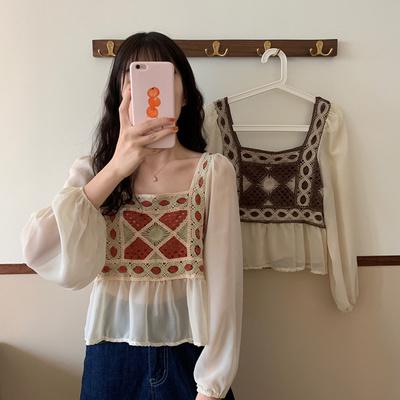 Áo Sơ Mi Xiaozhainv Bằng Voan Tay Dài Dáng Rộng Phối Ren Thời Trang Dành Cho Nữ