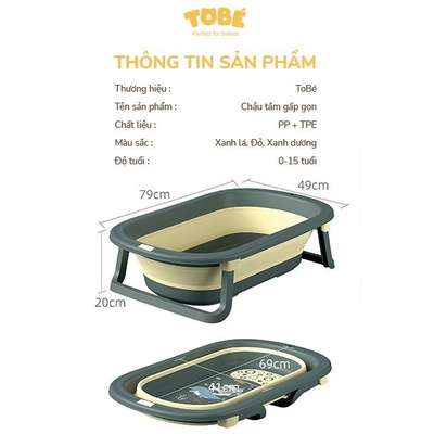 Chậu Tắm Gấp Gọn Tobe Cho Bé Dễ Dàng Sử Dụng, Chất Liệu Cao Cấp An Toàn