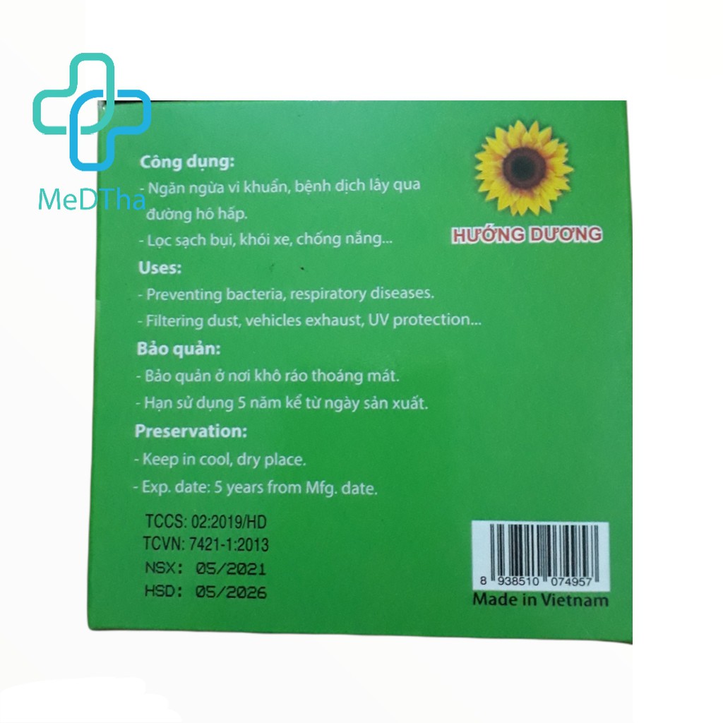 Khẩu trang Y Tế - Khẩu trang kháng khuẩn Hướng Dương 4 lớp (Hộp 50 cái) [Chính hãng]