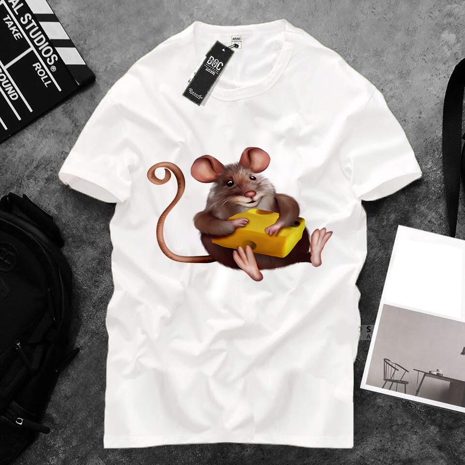 Áo thun Cotton Unisex - 12 Con Giáp - Tuổi Tý - Chuột và pho mát