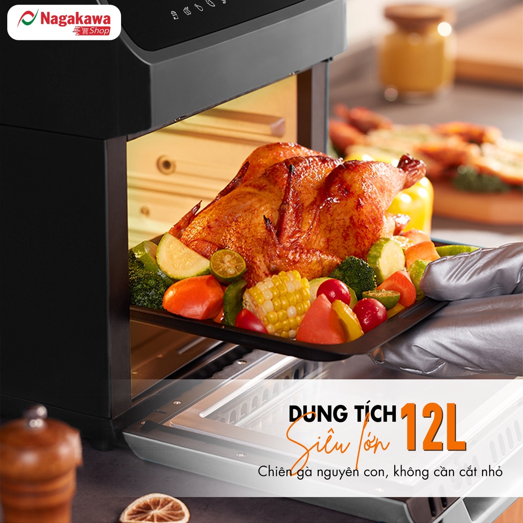Nồi chiên không dầu 12L Nagakawa NAG3306  - 12 chương trình - Bảng điều khiển cảm ứng - Bảo hành 12 tháng
