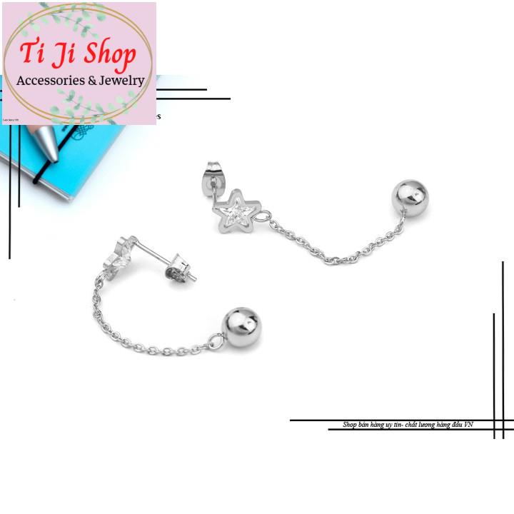 BÔNG TAI NỮ INOX NGÔI SAO TÒN TEN BI MÀU TRẮNG sáng, đẹp, không đen