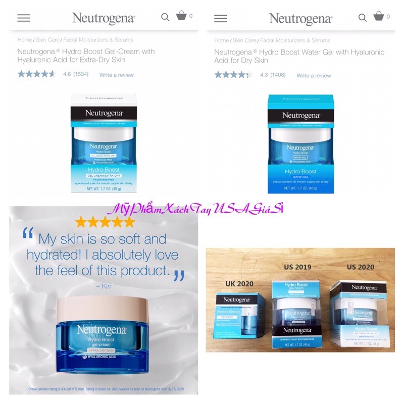[BảnMỹ]Kem dưỡng ẩm cho da khô Neutrogena Hydro Boost Gel Cream for Extra – Dry Skin (48g)