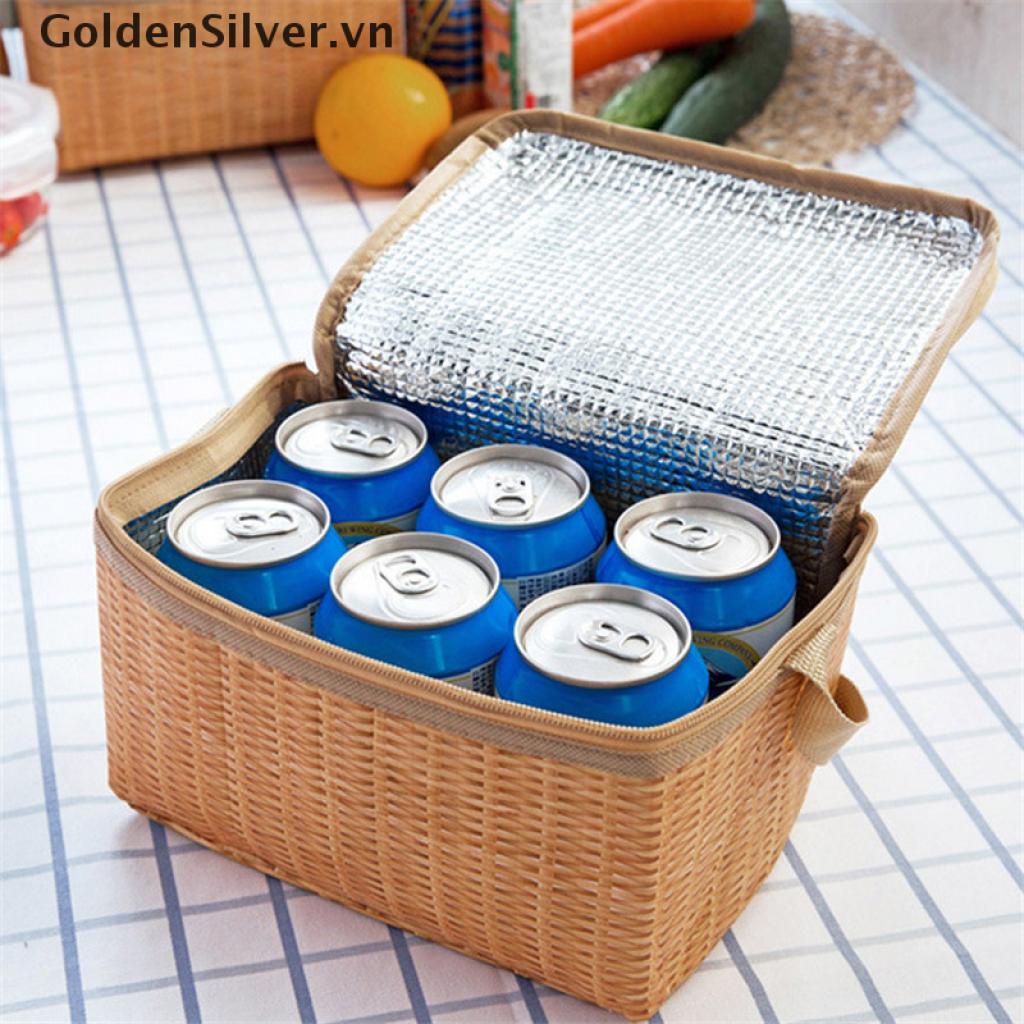 Túi Tote Đựng Hộp Cơm Trưa Giữ Nhiệt Chống Thấm Nước Màu Bạc