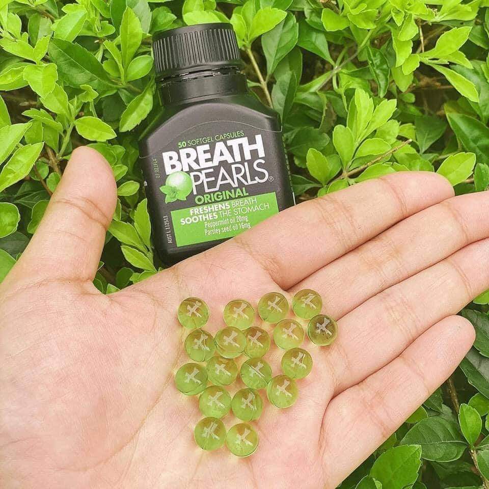 Viên Uống Thơm Miệng Breath Pearls  của Úc hộp 50 Viên giảm mùi hôi miệng