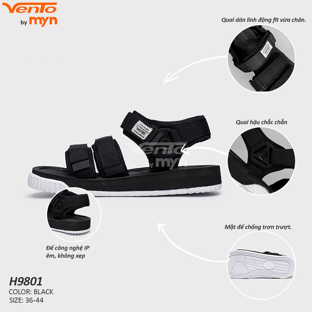 Giày Sandal Vento Nam Nữ MS 9801 - Đen Trắng