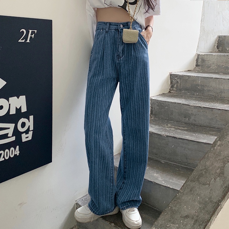 Quần Jeans Nữ Lưng Cao Ống Rộng Plus Size Thời Trang